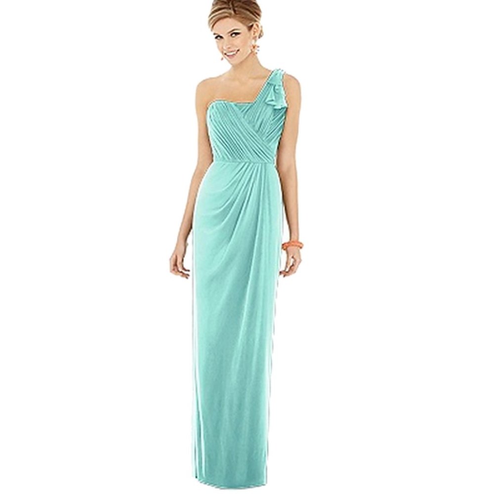 Alfred Sung - size 10,  coastal,  one shoulder, chiffon knit, ruched bodice